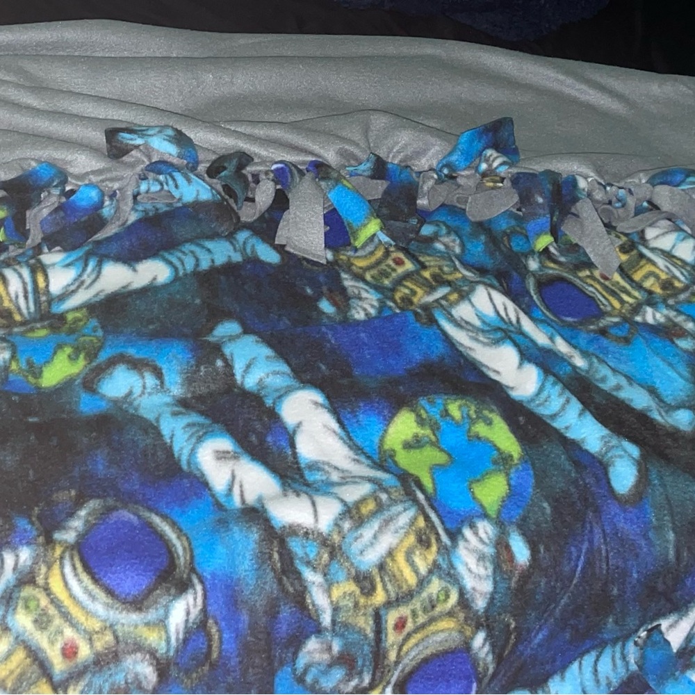 Handmade Astronaut Themed Blue and Gray Fleece Blanket